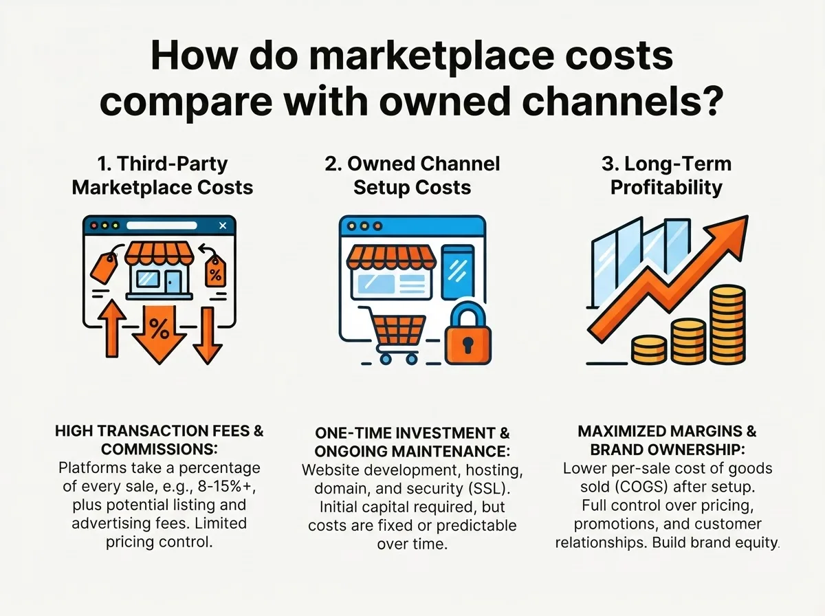 How do marketplace costs compare with owned channels?