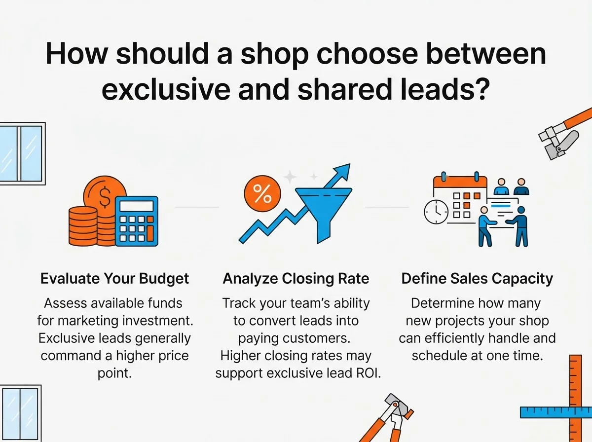 How should a shop choose between exclusive and shared leads?